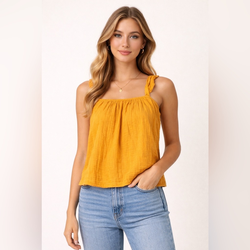 Xirena Anthropologie Bright ‎ Orange Gauze Adjustable straps Summer Top Size S